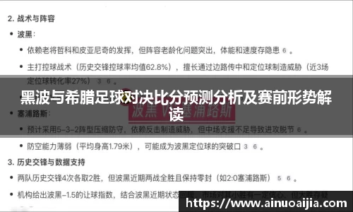 黑波与希腊足球对决比分预测分析及赛前形势解读
